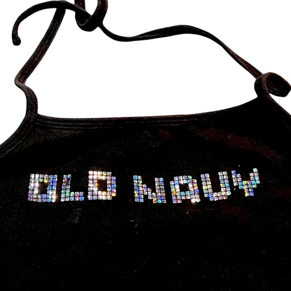 Vintage Old Navy Black Holographic Logo Tank Halter Top size Large - Picture 1 of 6
